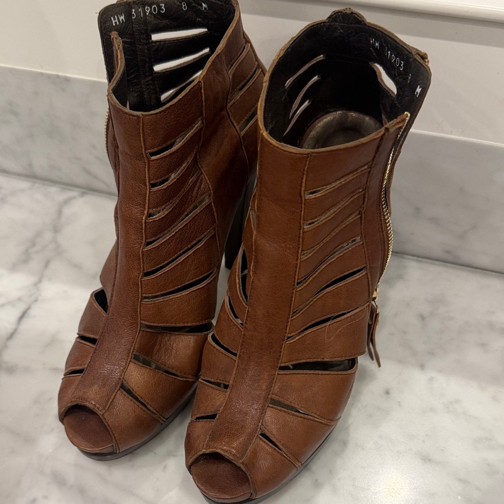 Stuart Weitzman Brown Peep-Toe Ankle Boots size 8